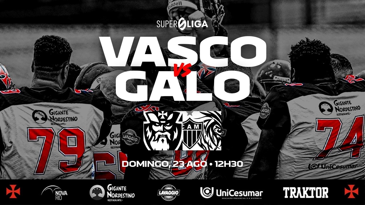 Vasco Almirantes encara o Galo pela Superliga de futebol americano neste domingo 23 de agosto