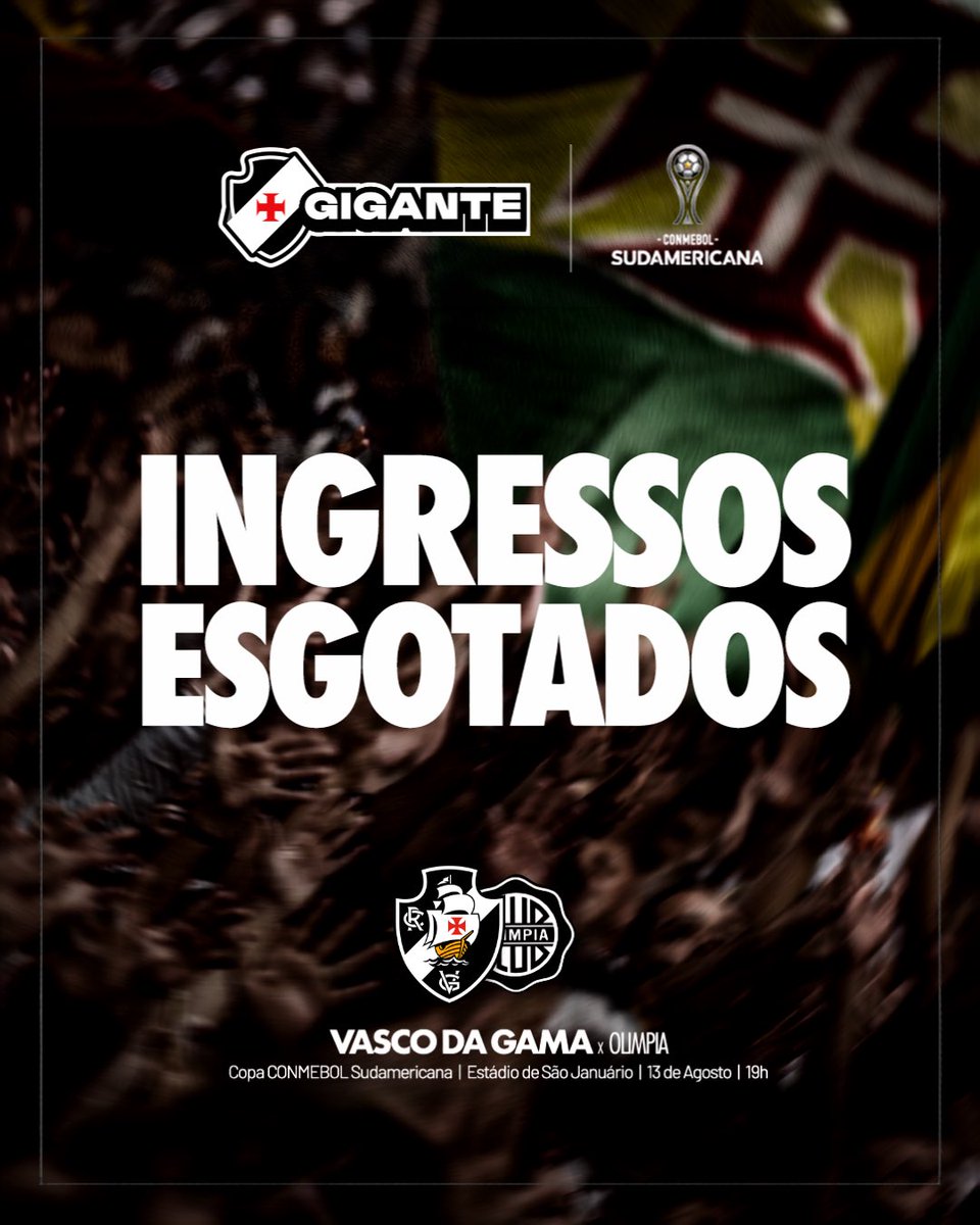 VASCO confirma carga total de ingressos vendida PARA duelo contra o Olimpia