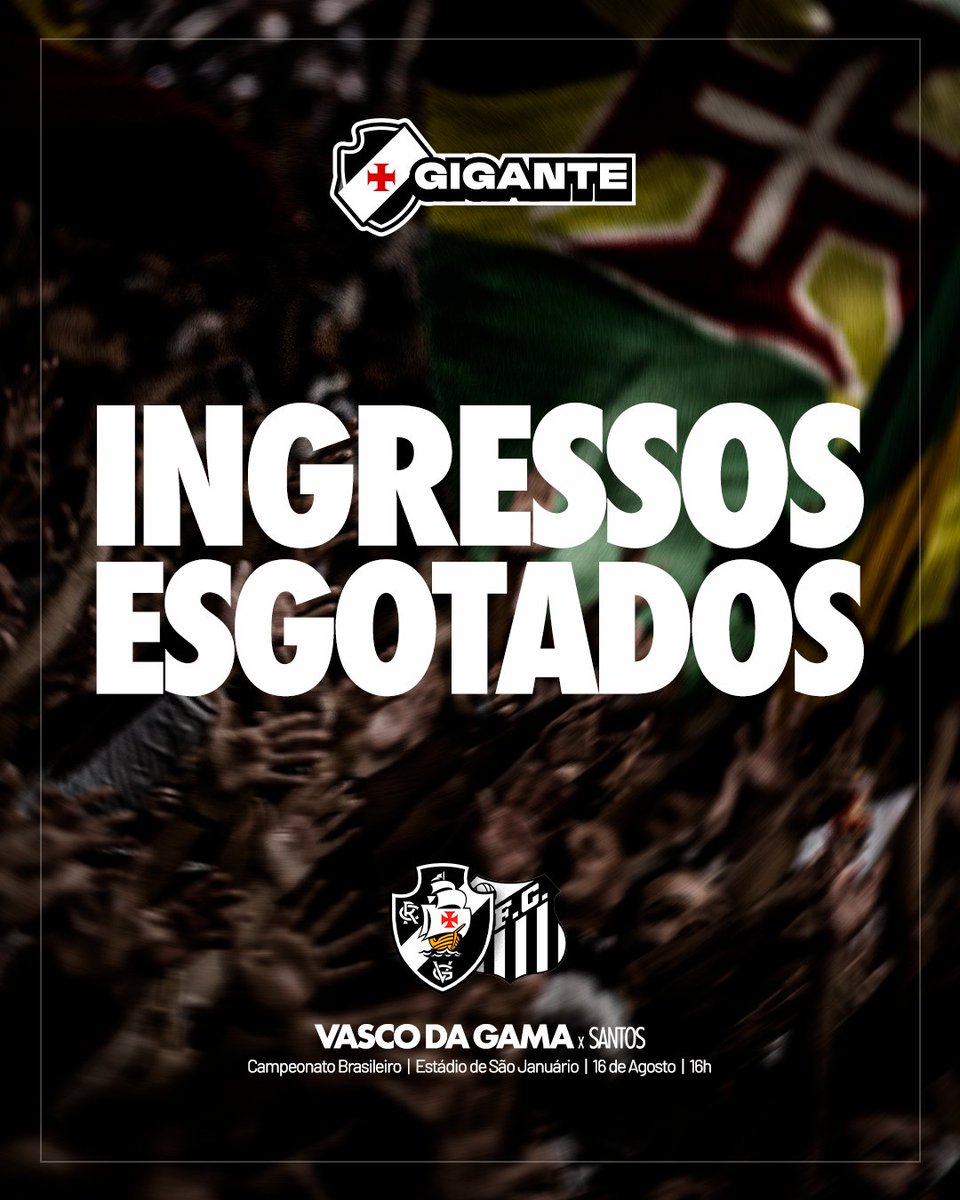 VASCO confirma lotação máxima PARA confronto decisivo contra o Santos