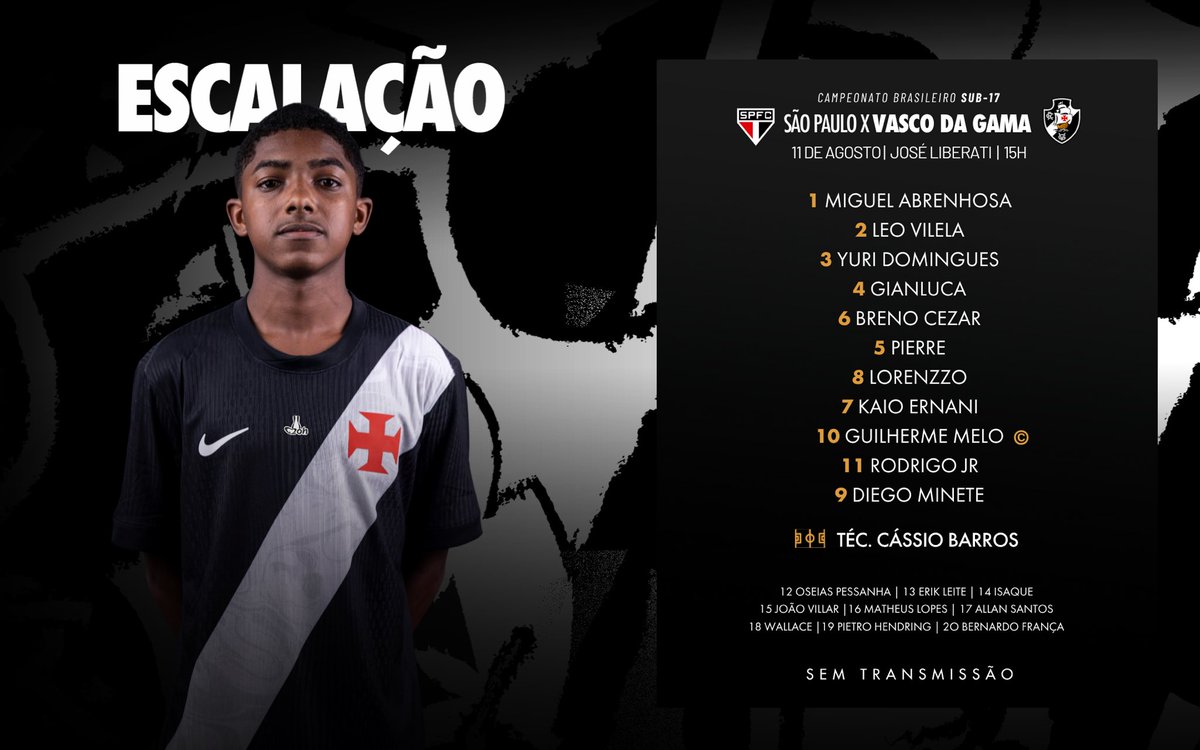 Vasco define escalação para confronto com São Paulo pelo Brasileiro Sub-17