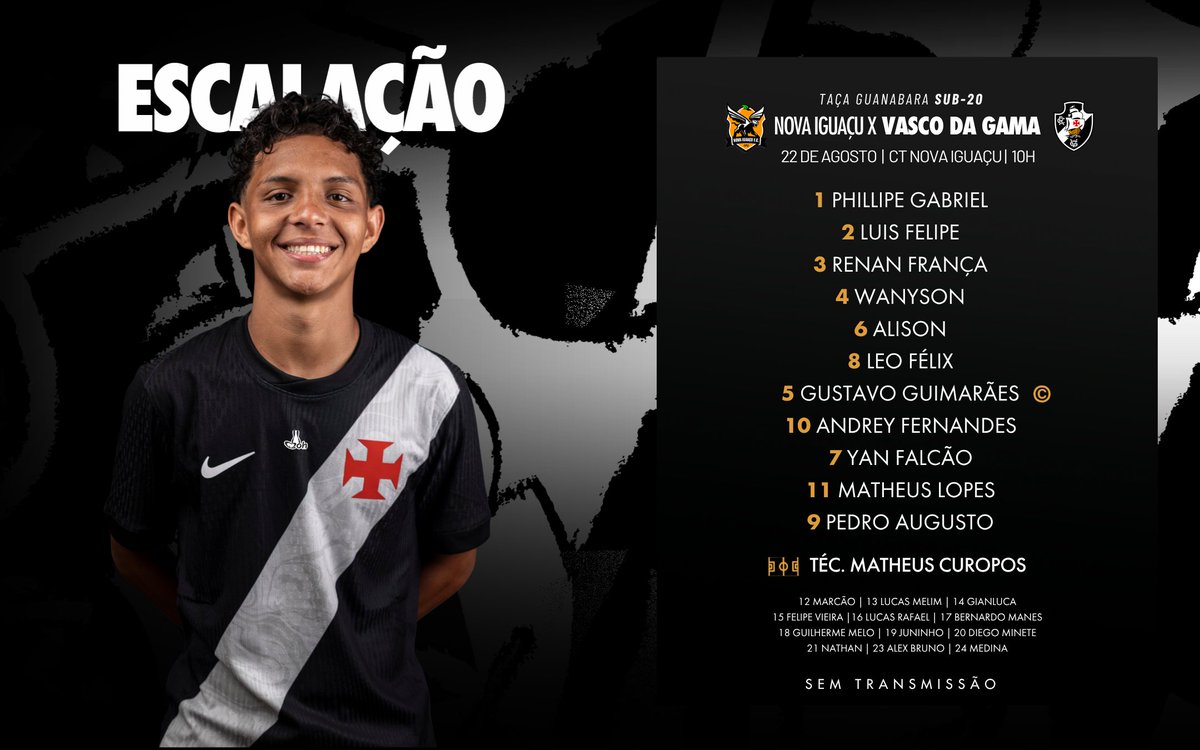 Vasco define escalação para enfrentar o Nova Iguaçu na Taça Guanabara Sub-20