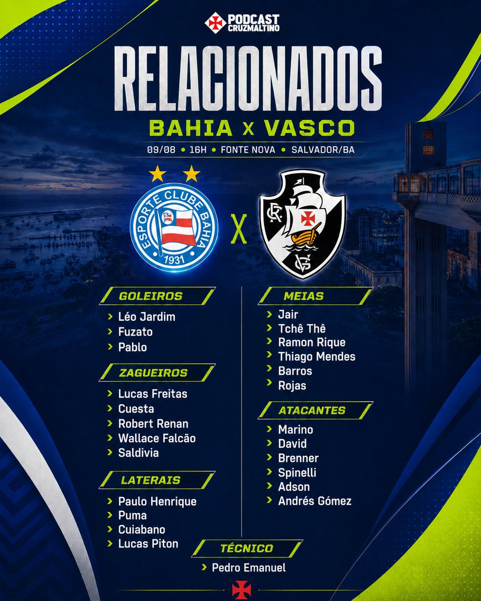 Vasco define lista de relacionados para o confronto decisivo contra o Bahia