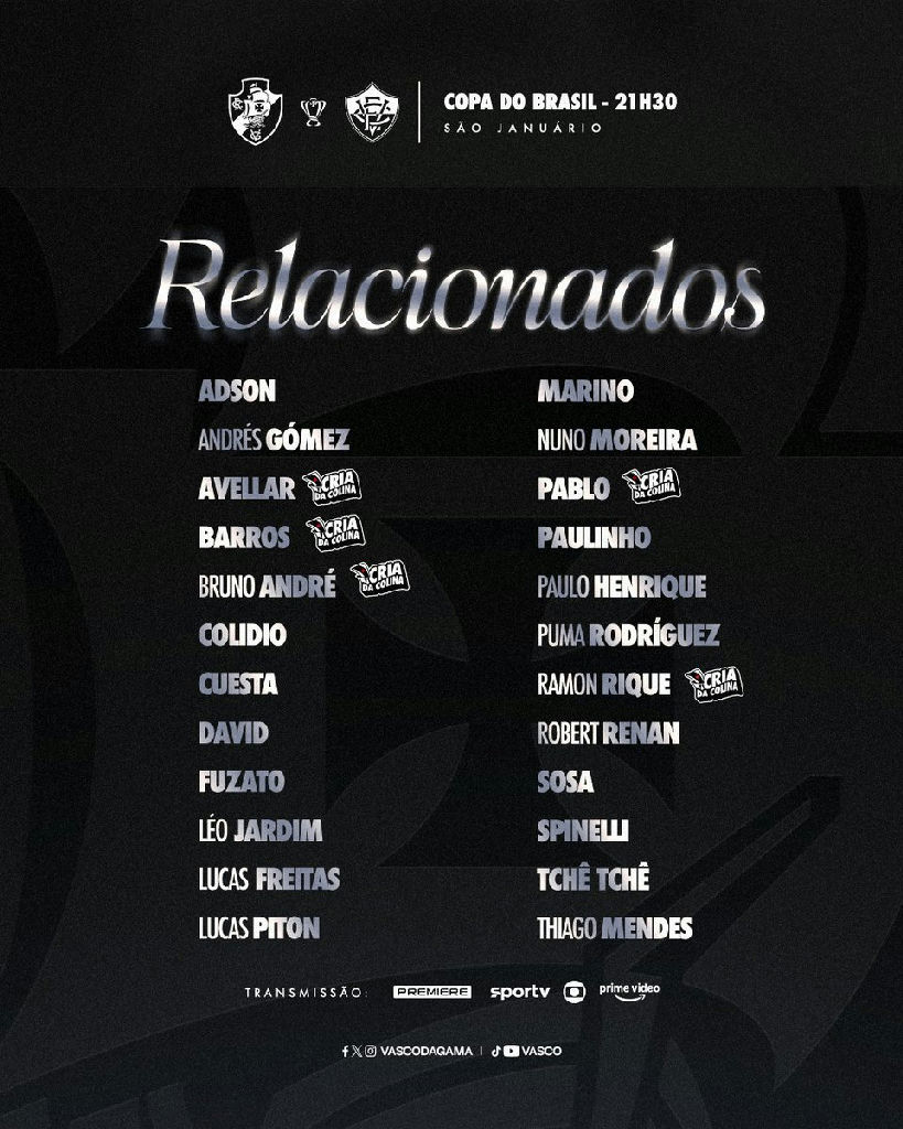 Vasco define relacionados para duelo decisivo na Copa do Brasil contra o Vitória