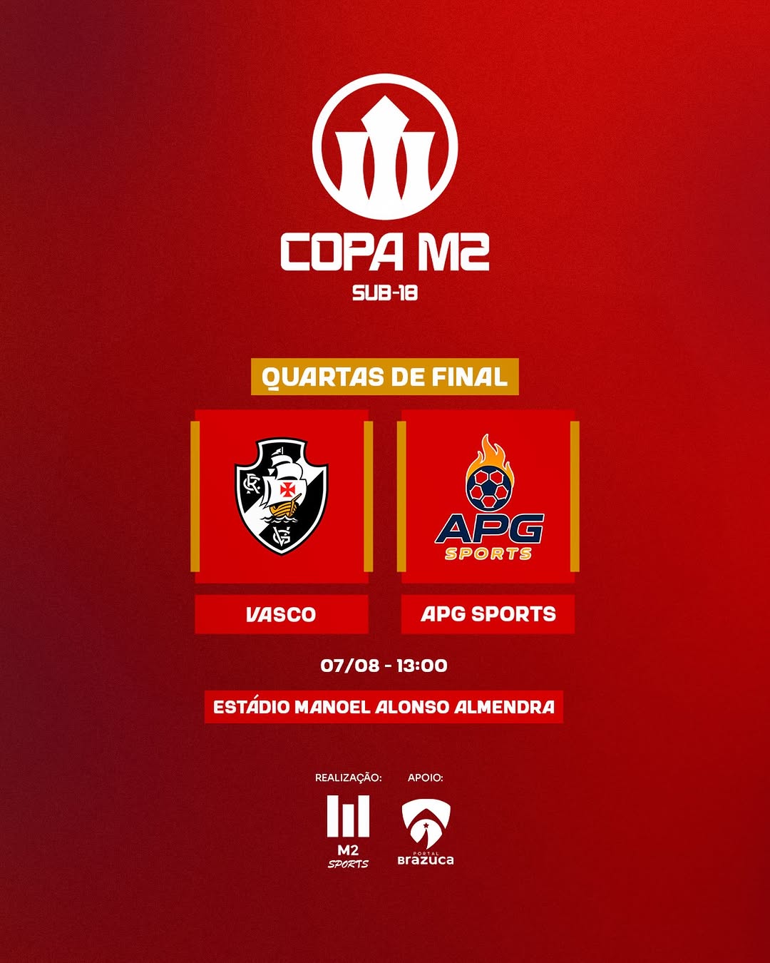 Vasco e APG Sports duelam por vaga nas semifinais da Copa M2 Sub-18