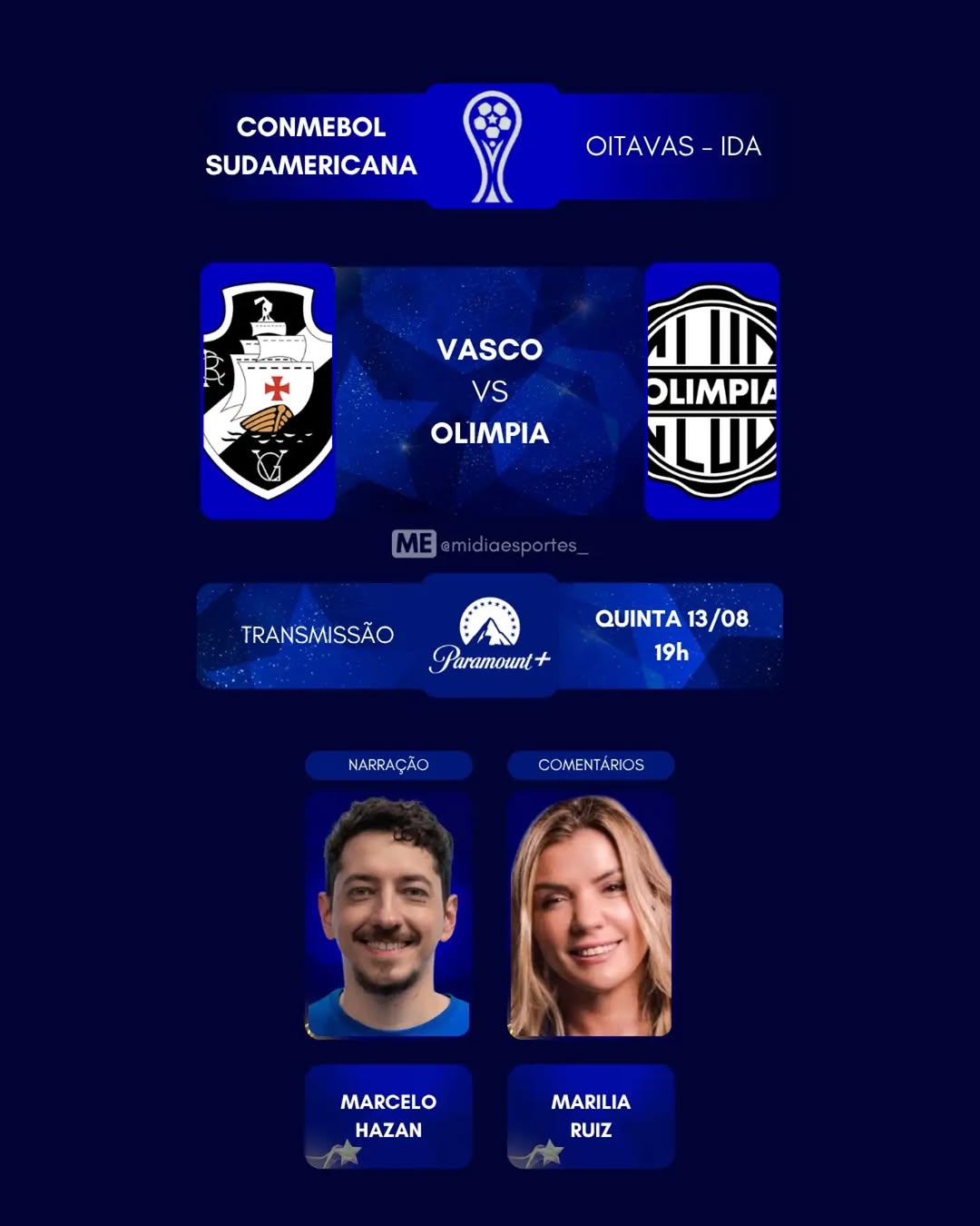 Vasco e Olimpia se enfrentam pela Sul-americana com transmissão exclusiva no Paramount+
