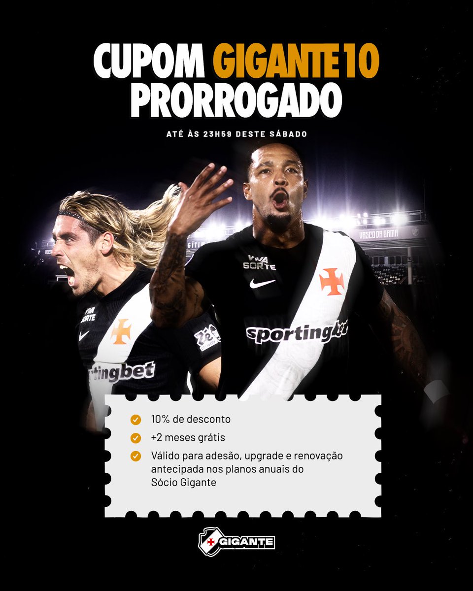 Vasco prorroga cupom de desconto para adesão ao programa Sócio Gigante