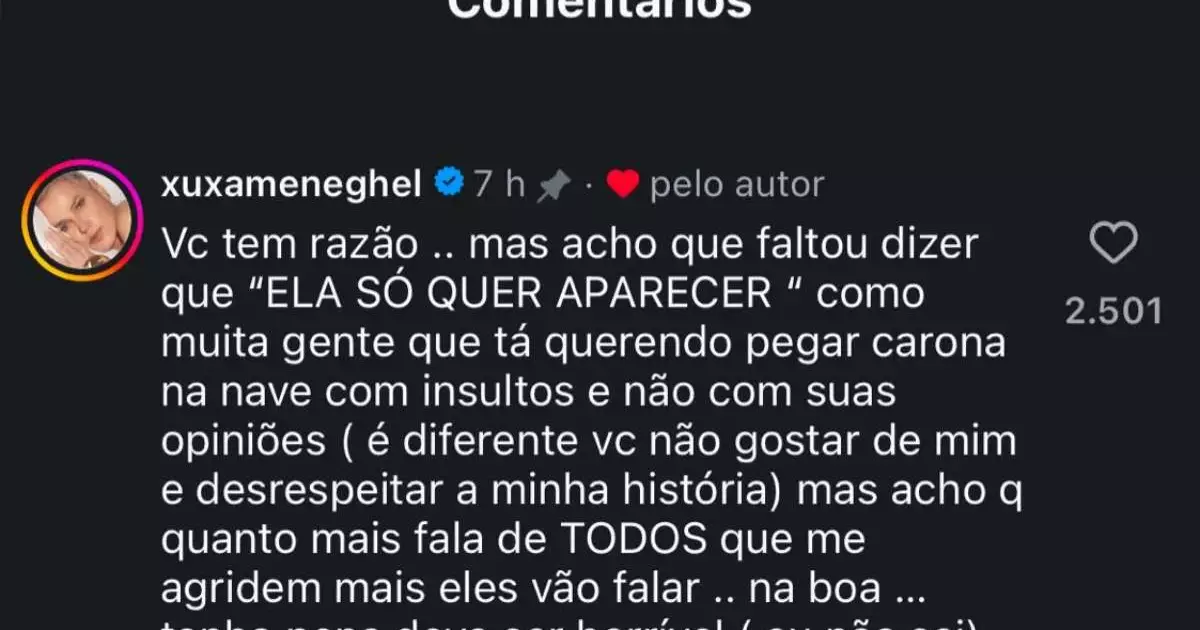 Xuxa rebate críticas de Mara Maravilha e aponta busca por visibilidade
