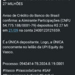 Almirante Participações deposita R$ 27 milhões e assume protagonismo no leilão da SAF do Vasco