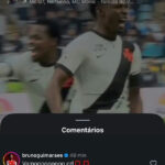Bruno Guimarães celebra vitória do Vasco nas redes sociais