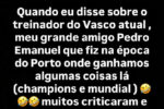 Carlos Alberto defende trabalho de Pedro Emanuel no comando do Vasco