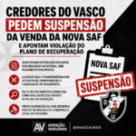 Credores do Vasco acionam a Justiça para suspender venda da nova SAF