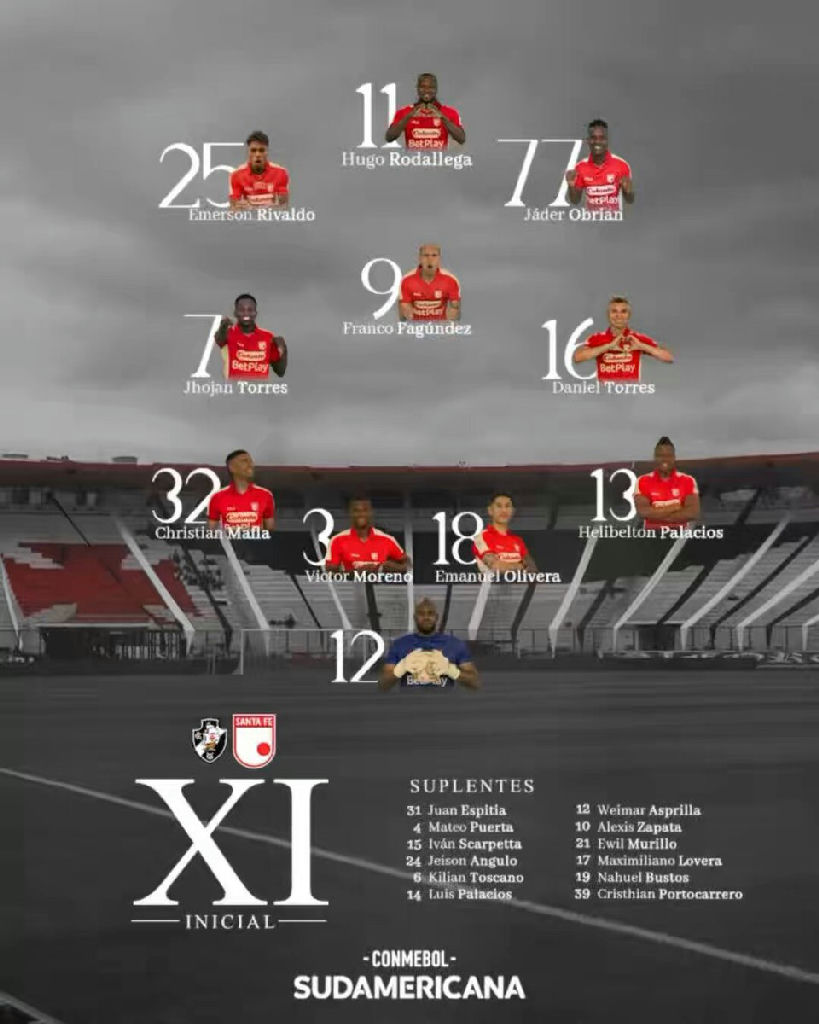 Escalação do Independiente Santa Fe para o confronto decisivo contra o Vasco