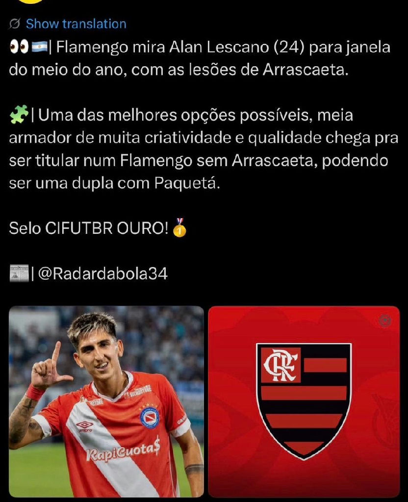 Flamengo avalia contratação de Alan Lescano para suprir ausência de Arrascaeta