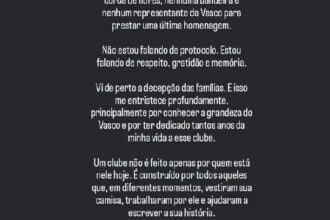 Gestor critica ausência do Vasco em cerimônias de despedida de ex-integrantes
