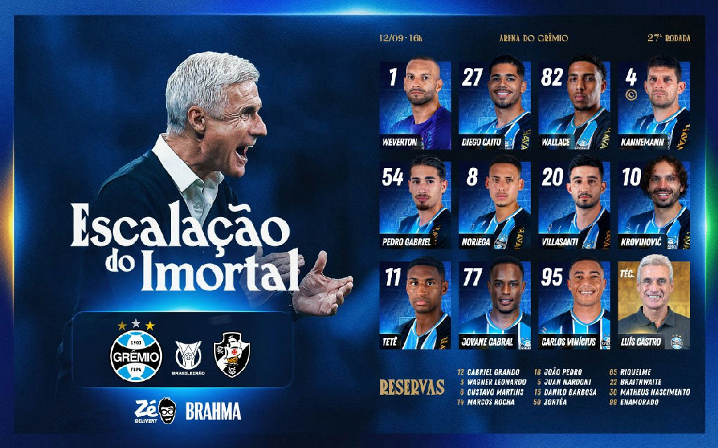 Grêmio define time titular para confronto decisivo contra o Vasco