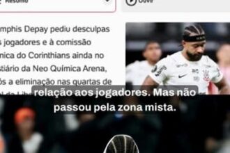 Memphis Depay lamenta erro decisivo e pede desculpas ao elenco do Corinthians