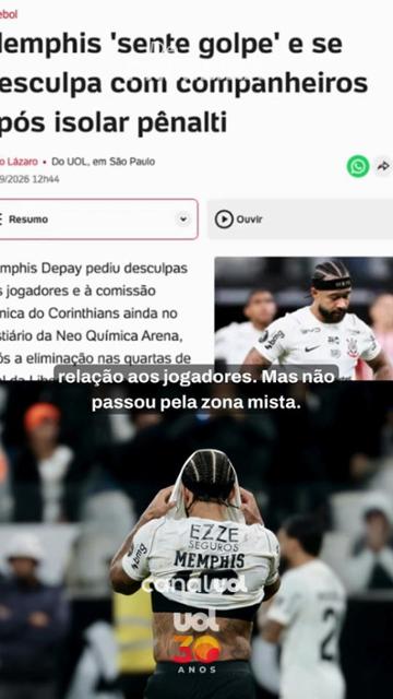 Memphis Depay lamenta erro decisivo e pede desculpas ao elenco do Corinthians
