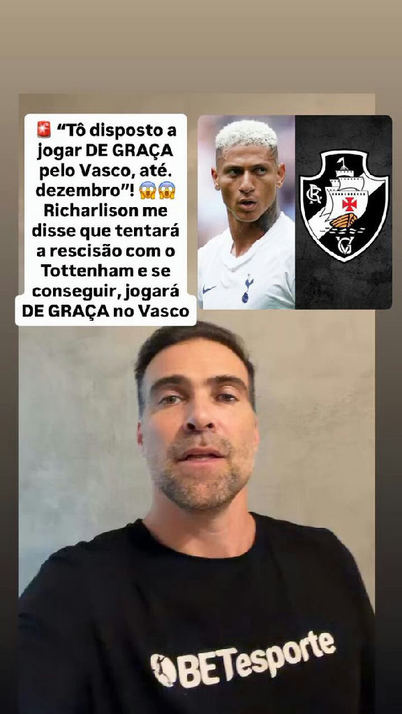 Richarlison expressa desejo de jogar de graça no Vasco após possível rescisão com Tottenham