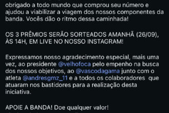 Rifa da banda do Vasco arrecada fundos para viagem internacional