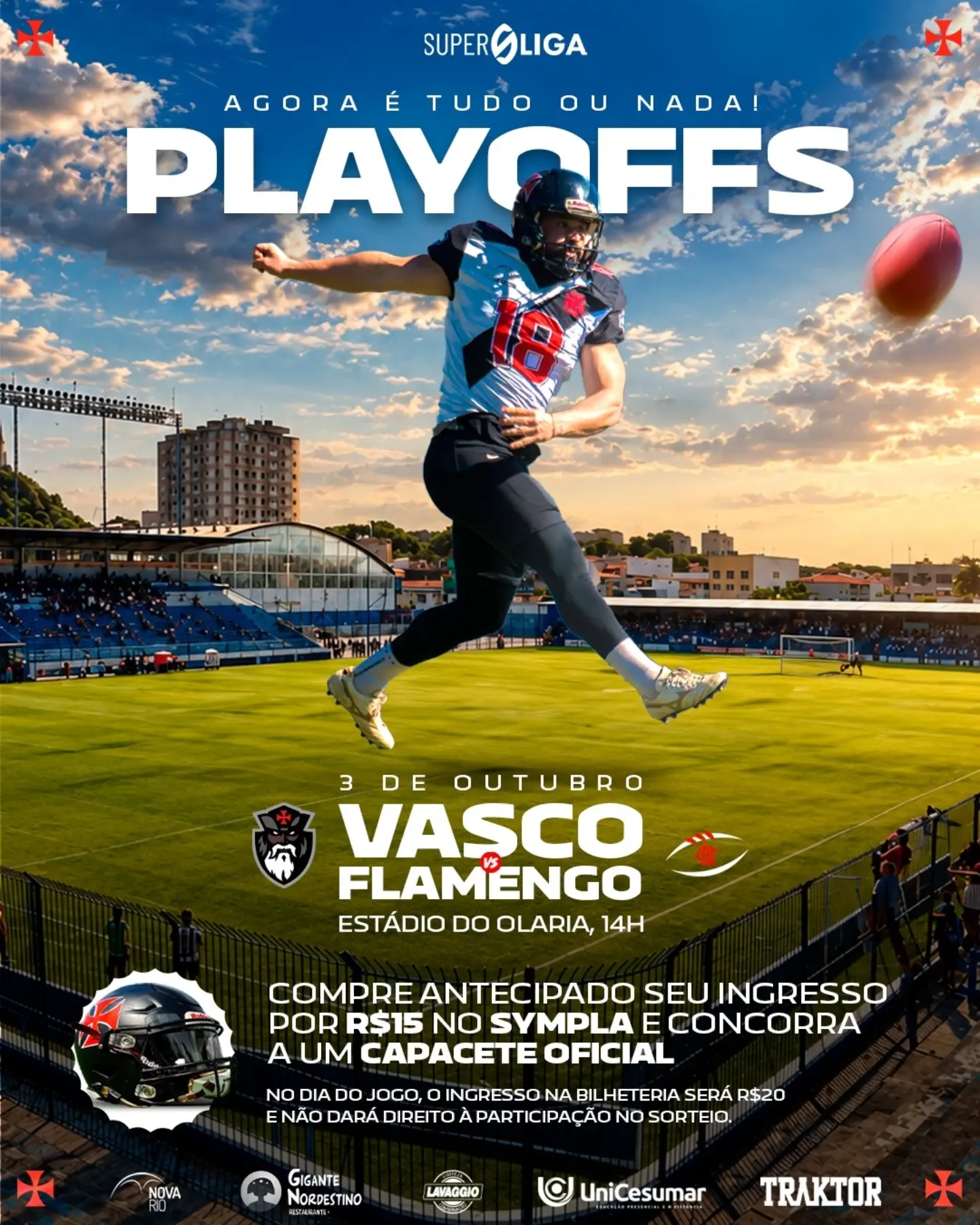 Vasco Almirantes e Flamengo Imperadores se enfrentam nos playoffs da Superliga de futebol americano