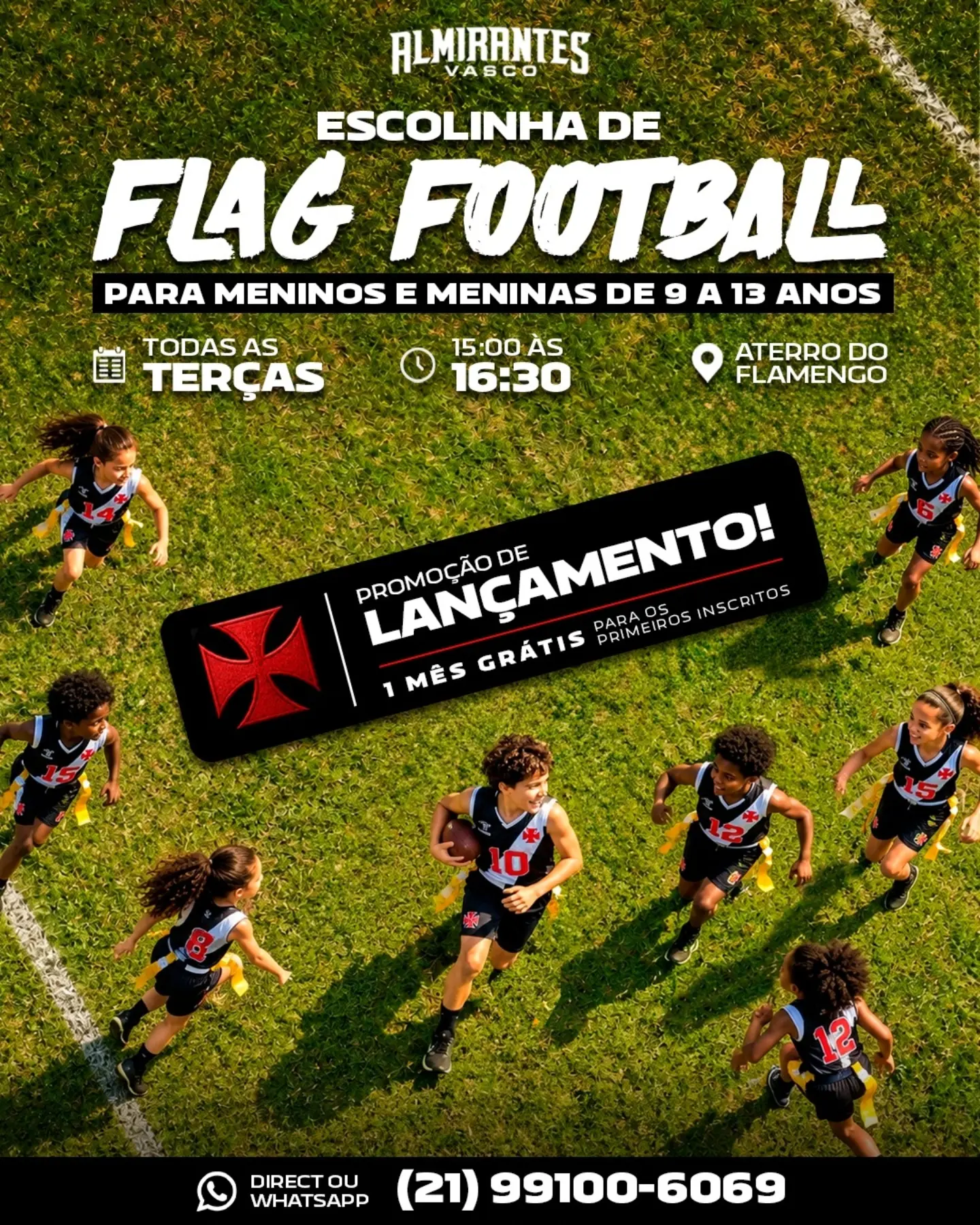 Vasco Almirantes lança escolinha de Flag Football para jovens no Aterro do Flamengo