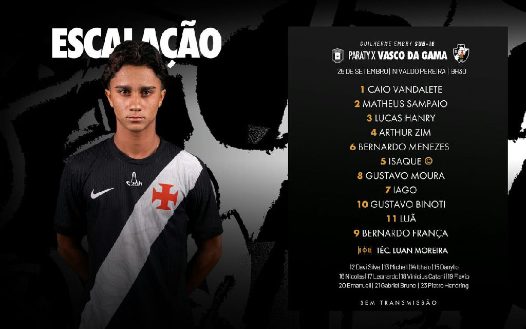 Vasco da Gama define escalação para confronto no torneio Guilherme Embry