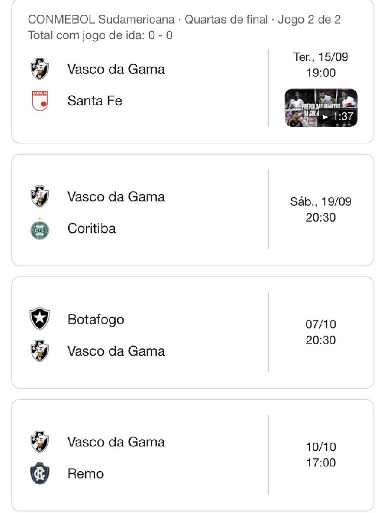 Vasco da Gama define sequência de quatro jogos decisivos no Rio de Janeiro