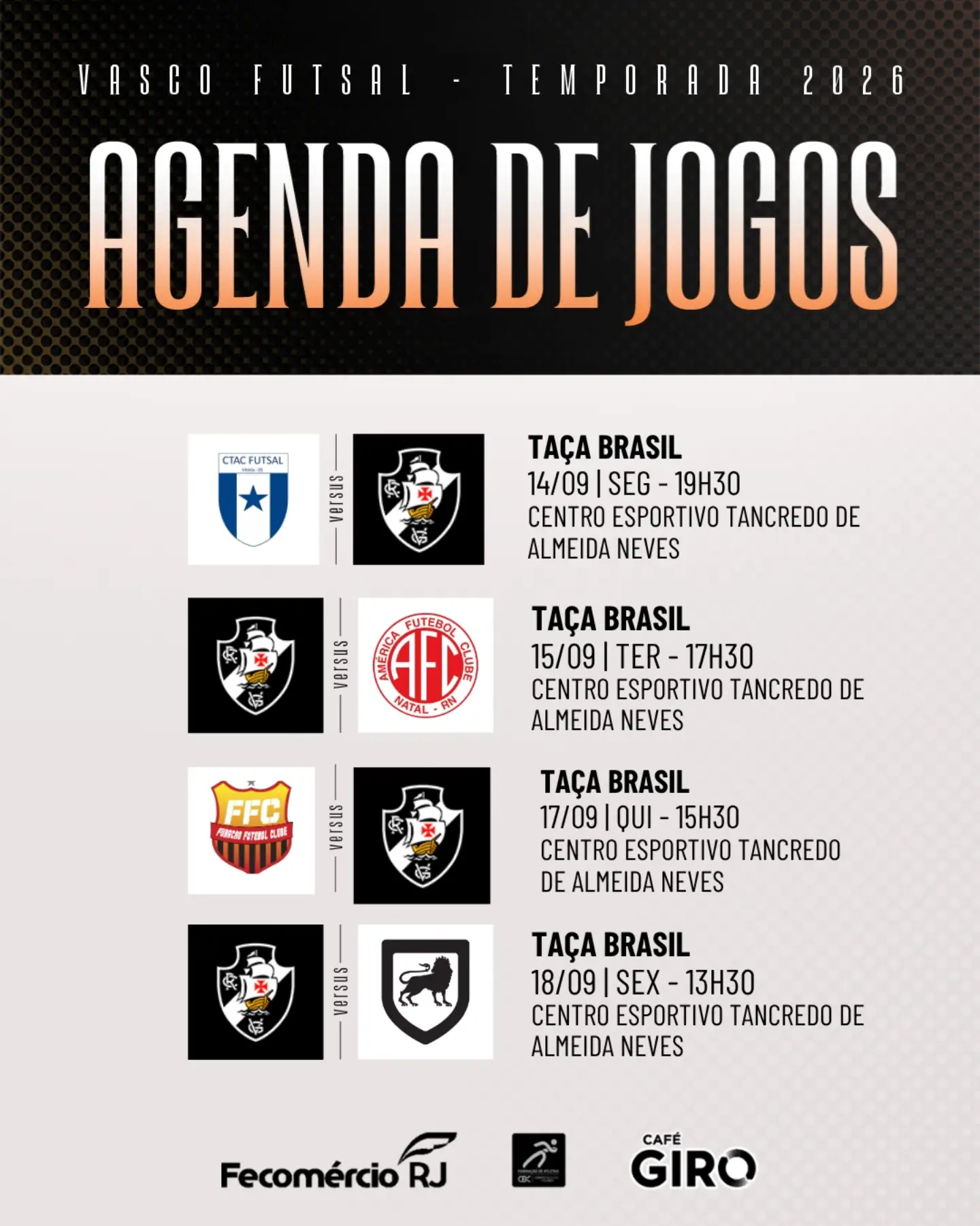 Vasco define cronograma de confrontos para a disputa da Taça Brasil de futsal