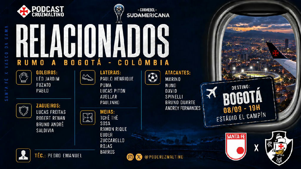 Vasco define elenco para duelo decisivo contra o Santa Fe na Colômbia
