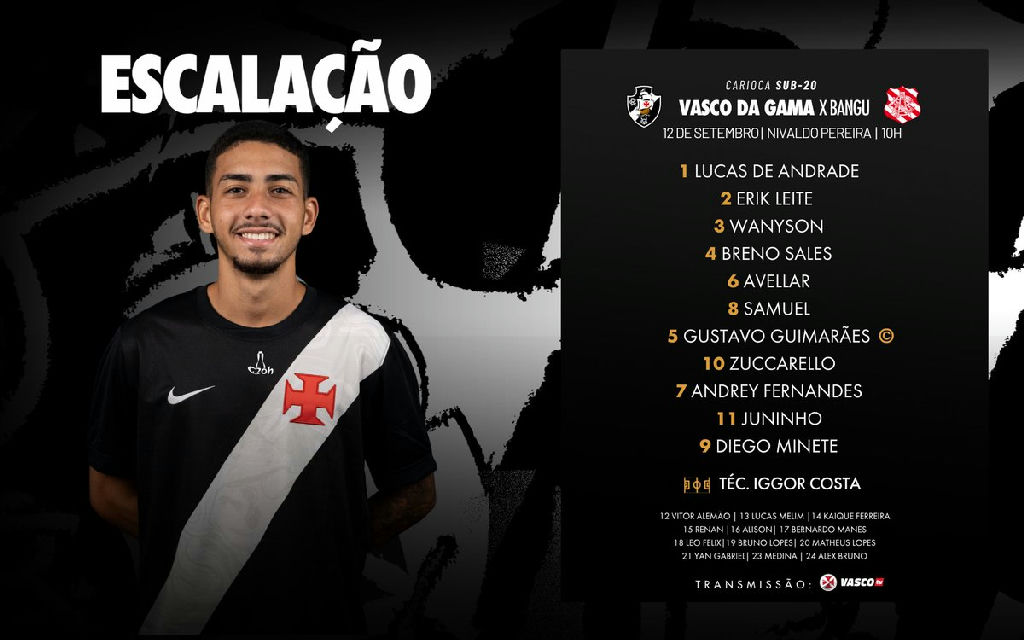 Vasco define escalação para confronto contra o Bangu no Carioca sub-20
