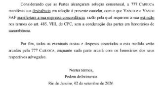 Vasco e 777 formalizam desistência de ação judicial em busca de solução consensual