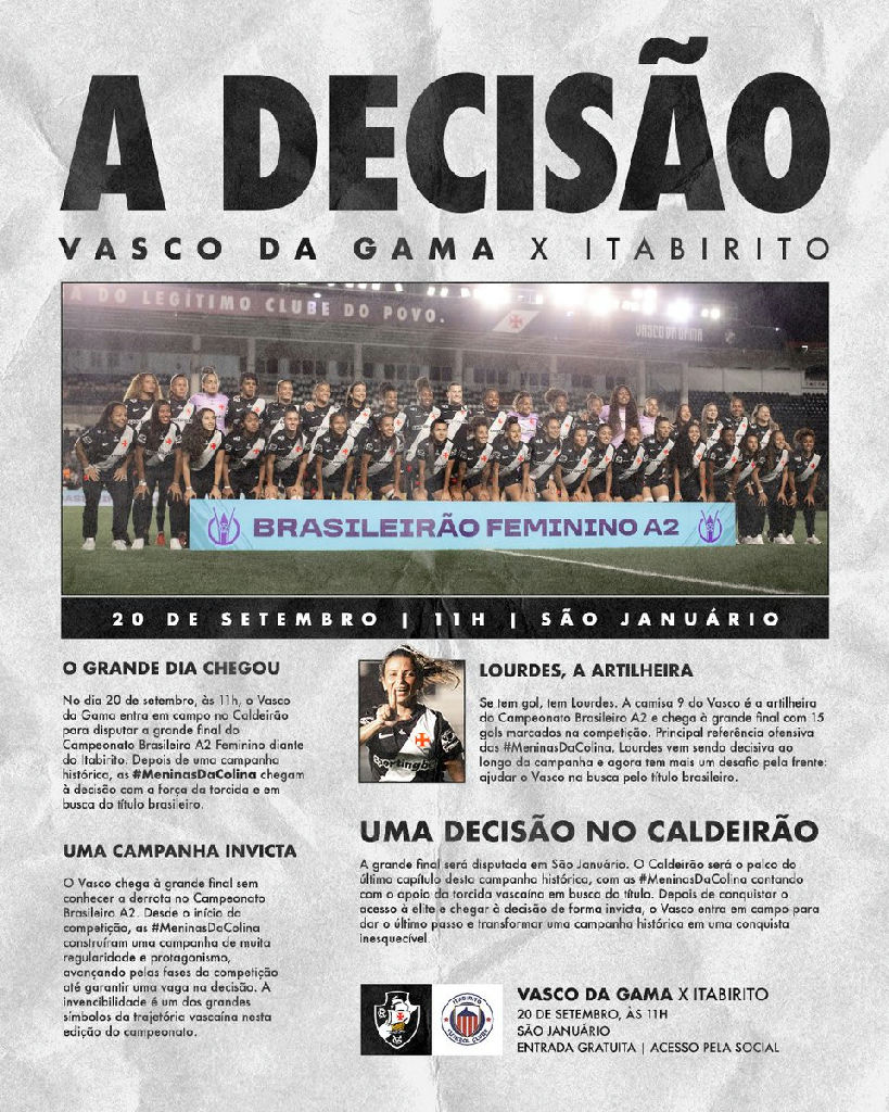 Vasco e Itabirito disputam a final do Brasileirão Feminino a2 em São Januário