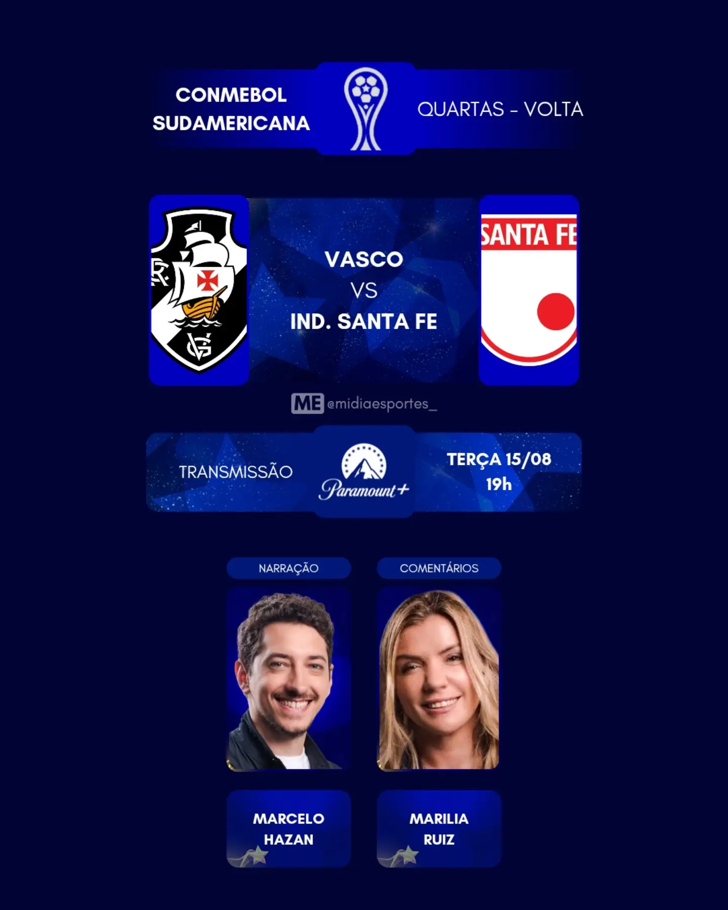 Vasco encara o Santa Fe pela Sul-americana com transmissão definida
