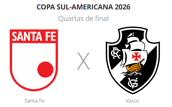 Vasco enfrenta o Santa Fe em Bogotá pelas quartas de final da Copa Sul-americana 2026