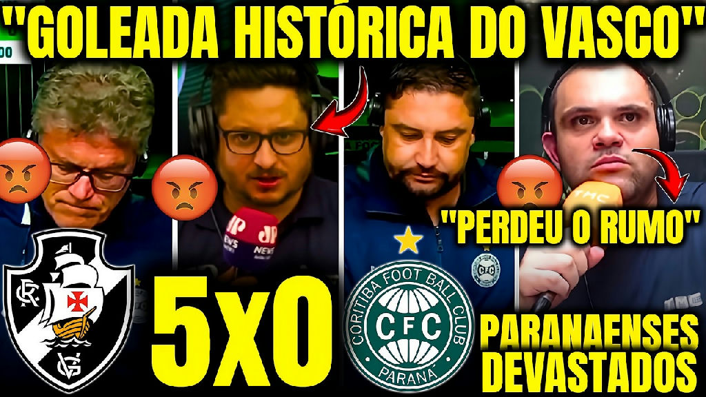 Vasco goleia Coritiba por 5 a 0 e deixa narradores paranaenses em choque