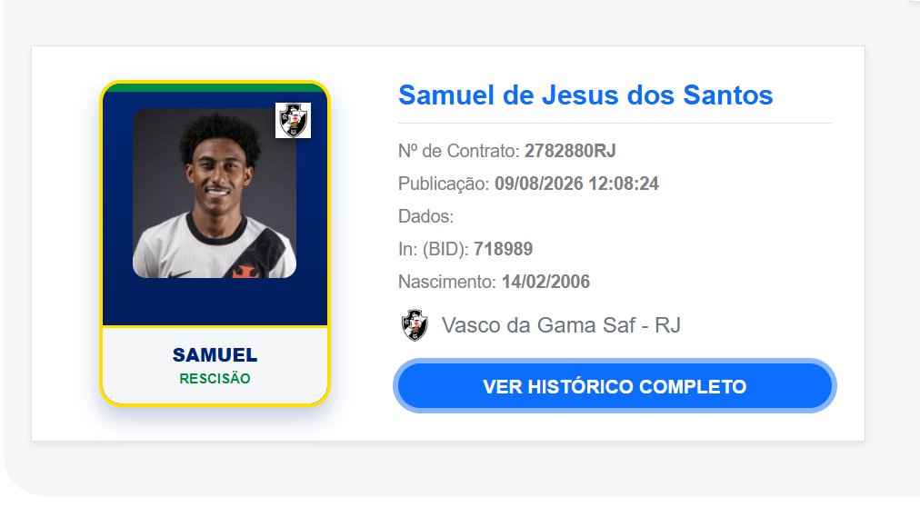 Vasco oficializa rescisão de Samuel no BID para viabilizar novo vínculo