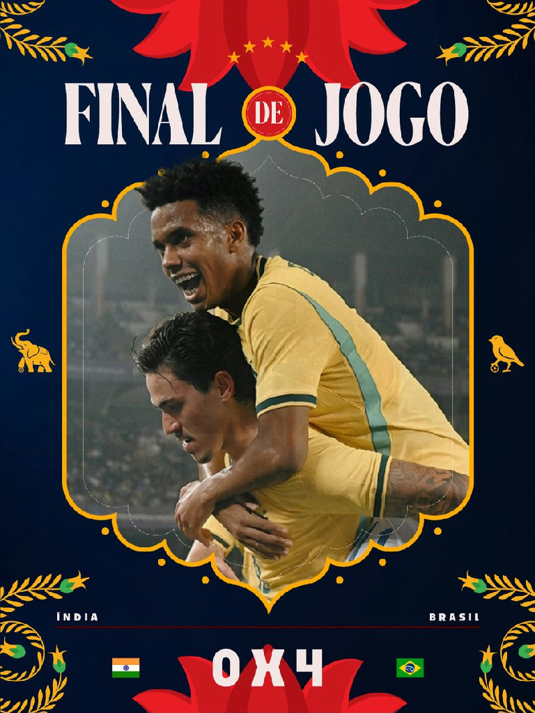 Brasil domina Índia com goleada de quatro gols em amistoso internacional