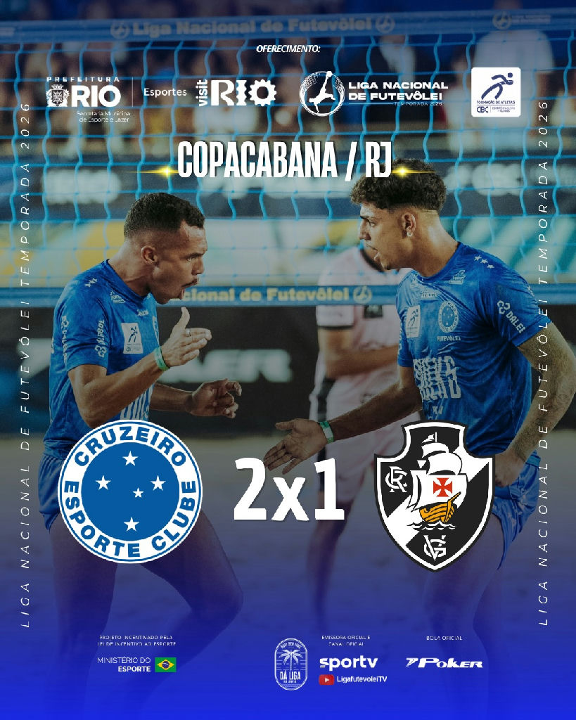 Cruzeiro vence Vasco por 2 a 1 em duelo decisivo pela Liga Nacional de Futevôlei