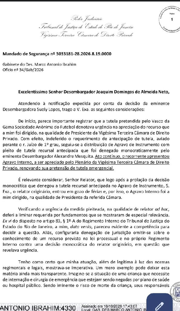 Desembargador marcos ibrahim presta esclarecimentos sobre mandado de segurança