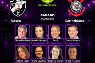 Equipe de transmissão para o jogo entre Vasco e Corinthians na televisão