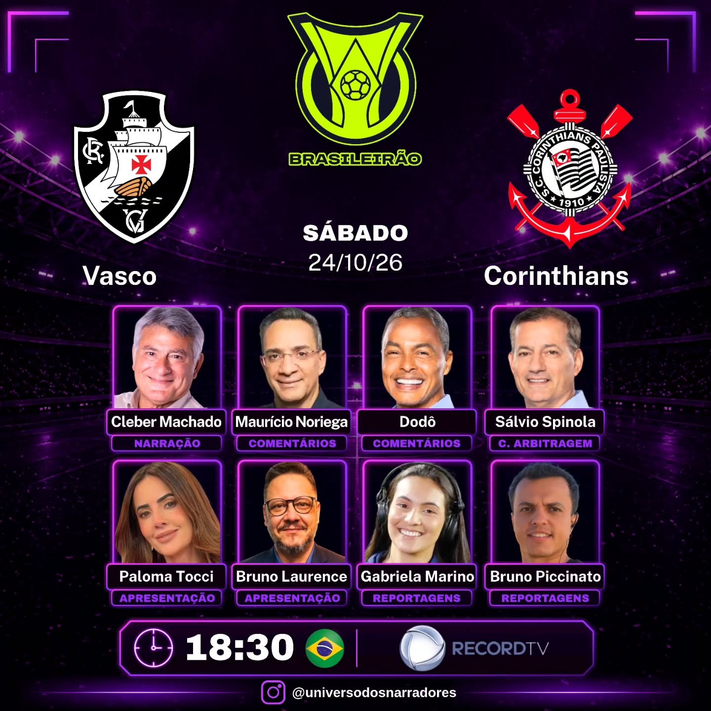 Equipe de transmissão para o jogo entre Vasco e Corinthians na televisão