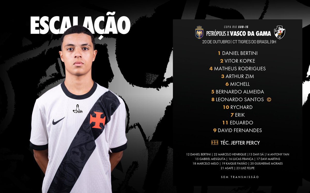 Equipe sub-15 do vasco define escalação para embate na copa rio