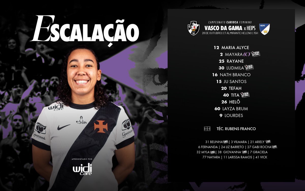 Escalação definida do Vasco Feminino para o confronto contra o Heips