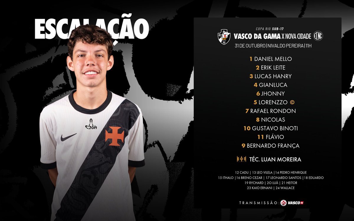 Escalação oficial da base do Vasco para o confronto da Copa Rio