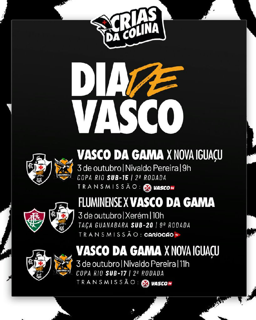 Futebol de base do Vasco terá rodada tripla neste sábado com confrontos importantes