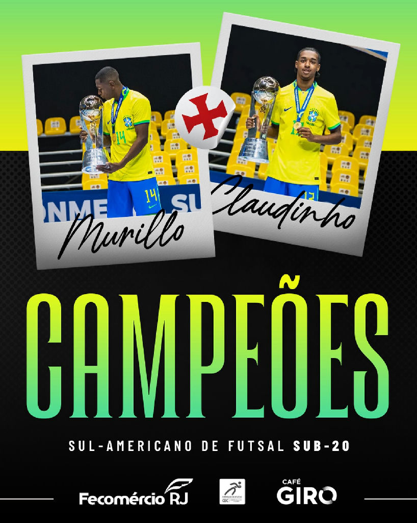 Futsal do Vasco celebra conquista de Claudinho e Murillo com a Seleção Brasileira Sub-20
