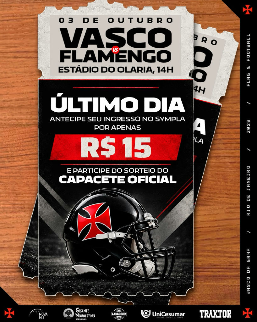 Ingressos para o clássico de futebol americano entre Vasco e Flamengo encerram venda antecipada