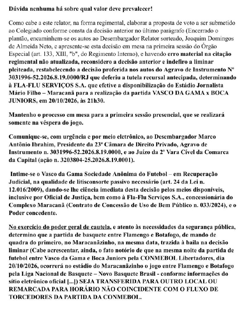 Justiça determina retorno de Vasco e Boca Juniors ao Maracanã
