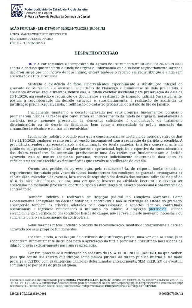 Justiça mantém decisão sobre uso do Maracanã e nega novos pedidos do autor