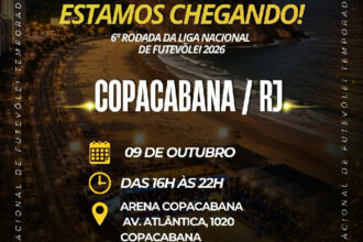 Liga Nacional de Futevôlei 2026 chega à praia de Copacabana para a sexta rodada